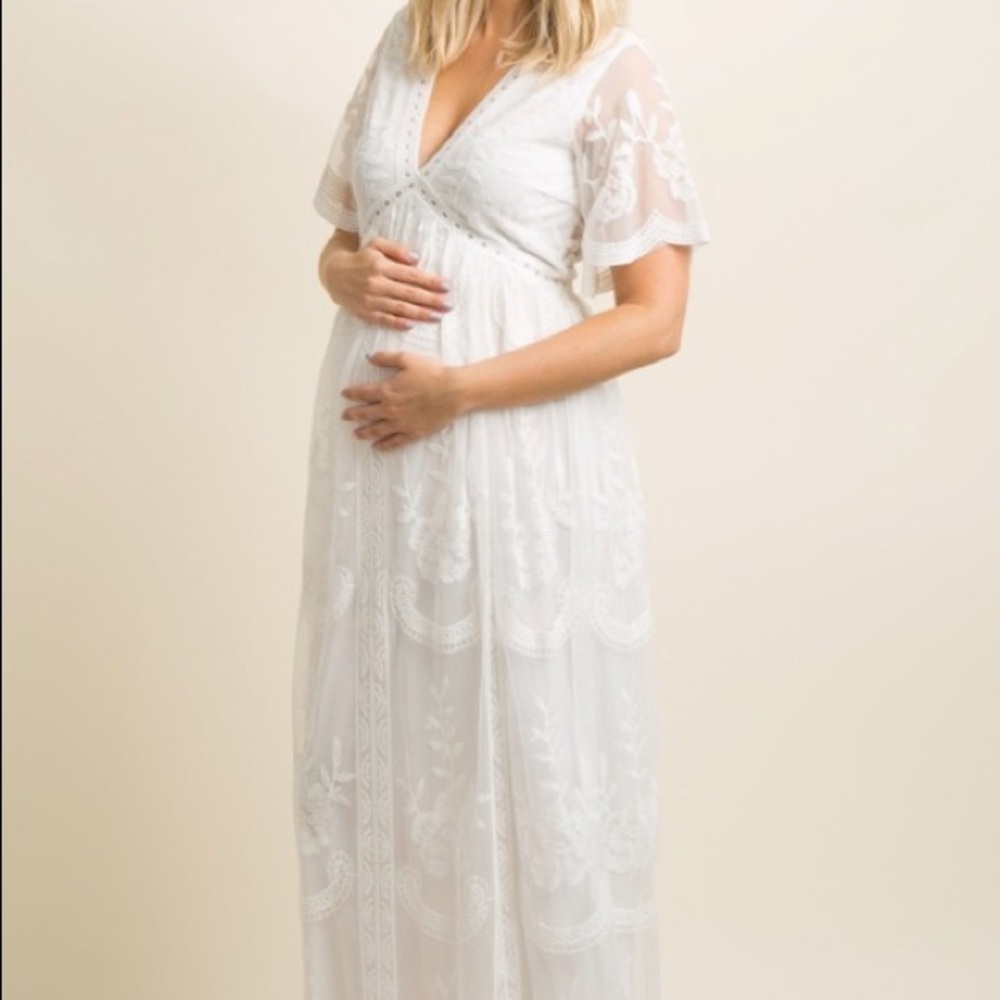 White Lace Maxi Maternity dress